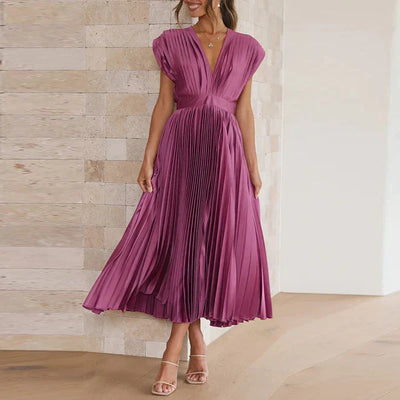 Lore - V-Ausschnitt Plissee Maxikleid