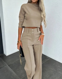 Bella -  Lässige Hose mit hoher Taille im Set – Khaki