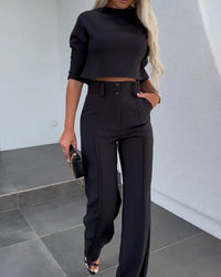 Bella -  Lässige Hose mit hoher Taille im Set – Schwarz