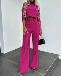 Bella -  Lässige Hose mit hoher Taille im Set – Dunkles Rosa