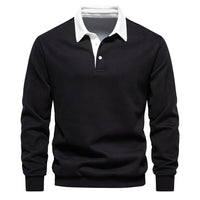 Pullover Herren Langarm Polo | Klassischer Kragen – Schwarz