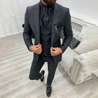 Herren Modisch Modern Hochzeitsgast Anzug Set | 3-teiliges Set – Schwarz