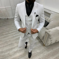 Herren Modisch Modern Hochzeitsgast Anzug Set | 3-teiliges Set – Weiß