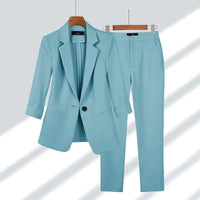 Sommerlicher Hosenanzug für Damen - Stilvoller Zweiteiler mit Blazer und Stoffhose – Blau