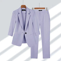 Sommerlicher Hosenanzug für Damen - Stilvoller Zweiteiler mit Blazer und Stoffhose – Lila