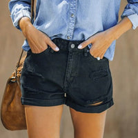 THEA - Zerrissene Denim-Shorts – Schwarz