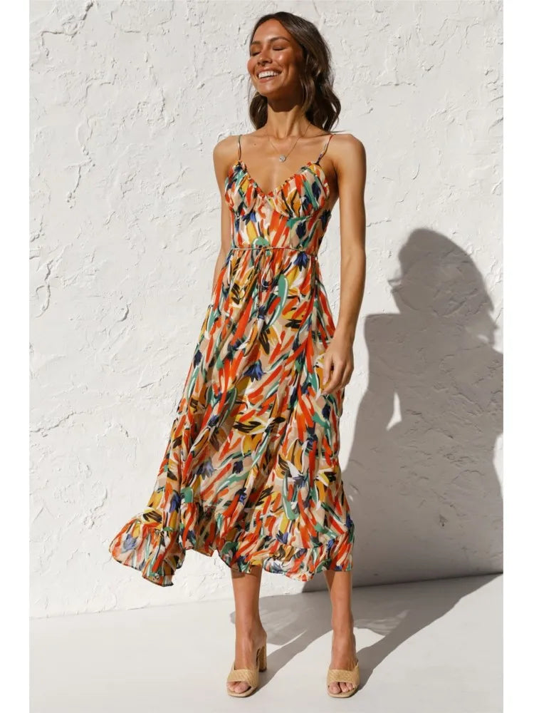 Sabel - Farbenfrohes Midi-Sexy-Kleid