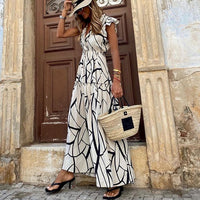 Damen Elegantes Bedrucktes ärmelloses Ibiza Kleid | Maxi – Weiß