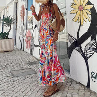 Damen Elegantes Bedrucktes ärmelloses Ibiza Kleid | Maxi – Rot