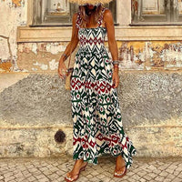 Damen Elegantes Bedrucktes ärmelloses Ibiza Kleid | Maxi – Grün