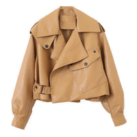 Heidi-Mode | Oversized Knopf-Lederjacke für Frauen - Ideal für den Herbst – Khaki