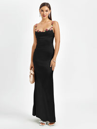 Flora | Satin Maxikleid für den Abend – Schwarz