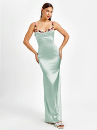 Flora | Satin Maxikleid für den Abend – Mintgrün