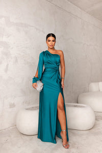 Damen Ein Schulter Maxi Abendkleid – Türkis