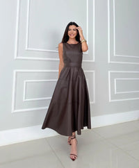 Bnita – Ärmelloses Midikleid Aus Kunstleder – Braun