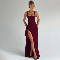 Aria | Elegantes Slip-Maxikleid mit offenem Rücken – Bordeaux