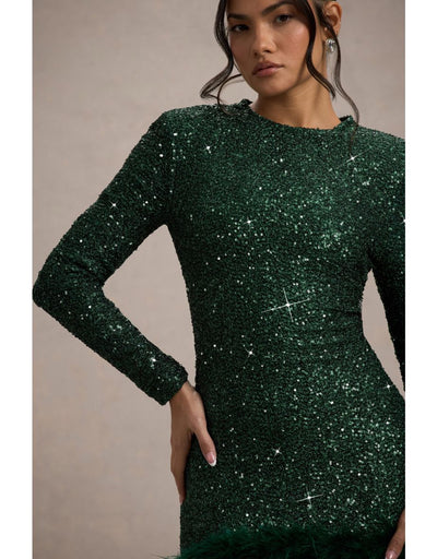 Valentina - Elegantes Paillettenkleid mit Federn