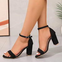 Bea - Damen Sandalen mit Blockabsatz und fester Farbe – Schwarz