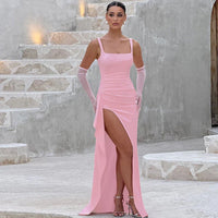 Aria | Elegantes Slip-Maxikleid mit offenem Rücken – Rosa