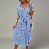 Marzeline | Sommerkleid mit Taillengürtel aus leichter Premium-Baumwolle – Himmelblau
