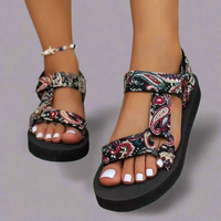 Heriberta | Bequeme Sandalen für empfindliche Füße – Rote Blumen