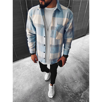Herren Langarm Warme Winter Hemd | Kariert – Himmel Blau