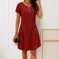 Ester™ | Elegantes Baumwollkleid mit kurzen Ärmeln und Taschen – Rot