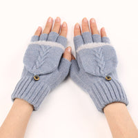 GloveGleam – Gestrickte Fingerlose Flip Handschuhe – Hellblau