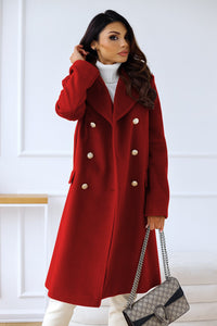 Trenchcoat Damen Elegant | Winter Lang Doppelreihig – Rot