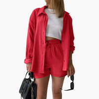 Zweiteiliges Set mit Shorts für Damen - lässiger Sommerlook – Rot