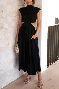Quincy | Midi-Kleid mit Cut-Out und Taschen – Schwarz