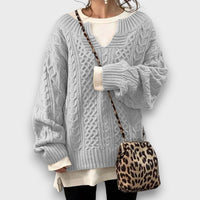 Marielle – Strickpullover mit V-Ausschnitt – Hellgrau