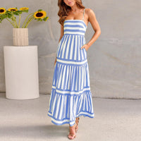 Marisol | Gestreiftes Maxikleid mit Trägern und Taschen – Blau