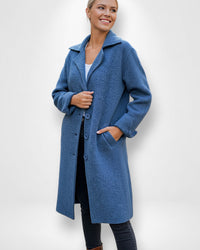 Knielanger Strickmantel mit Knopfverschluss für Damen – Blau