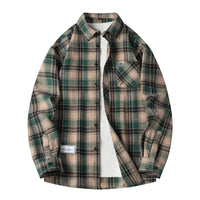 Ryder | Herren Flanellhemd Kariert Langarm Relaxed Fit Herbst – Grün-Beige