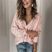 Damen Strickjacke mit zauberhaftem Lochmuster und lässigem Schnitt – Rosa
