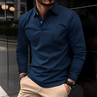 Deacon - Bequemes Langarm-Poloshirt – Blau