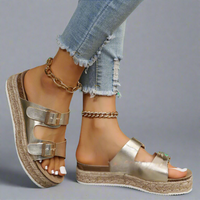 Elfriede | Sandalen aus glänzendem Premiumleder – Khaki