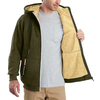 Heidi-Moden - Lässiger und Stilvoller Herbst Zip-Up Hoodie mit Fleece-Jacke für Männer – Olivegrün