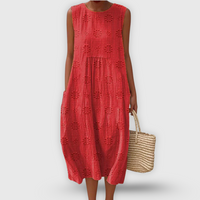 Roos™ | Elegantes ärmelloses Baumwollkleid mit Taschen – Rot