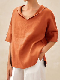 Heidi-Mode | V-Ausschnitt Casual Leinenhemd – Orange