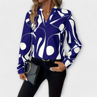 Elegante langärmelige Bluse mit spitzem Ausschnitt – Blau