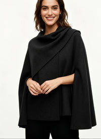 Poncho Jacke für Damen mit Schalkragen – Schwarz