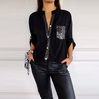 Ada | Legere Bluse mit Paillettenknöpfen – Schwarz