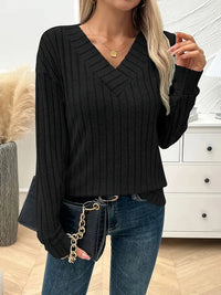PIT STRIP V-NECK LANGARMPULLOVER | MODERNER STIL, KOMFORTABEL, VIELSEITIG – Schwarz