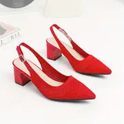 Hailey - Atmungsaktive Strickschuhe mit spitzer Zehe und Knöchelriemen – Rot