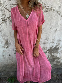 Damen Lässig Kurze Ärmel Ibiza Kleid | Midi – Rosa