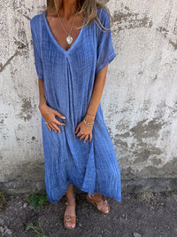 Damen Lässig Kurze Ärmel Ibiza Kleid | Midi – Blau