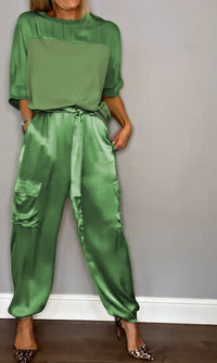 Tara - Modisches Satin-Outfit-Set – Grün