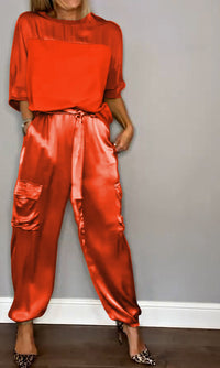 Tara - Modisches Satin-Outfit-Set – Rot
